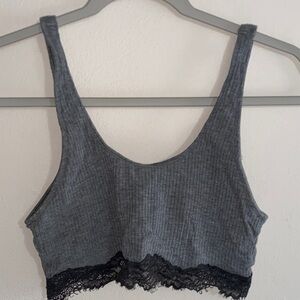 Aerie Gray and Black Lace Trim Bra